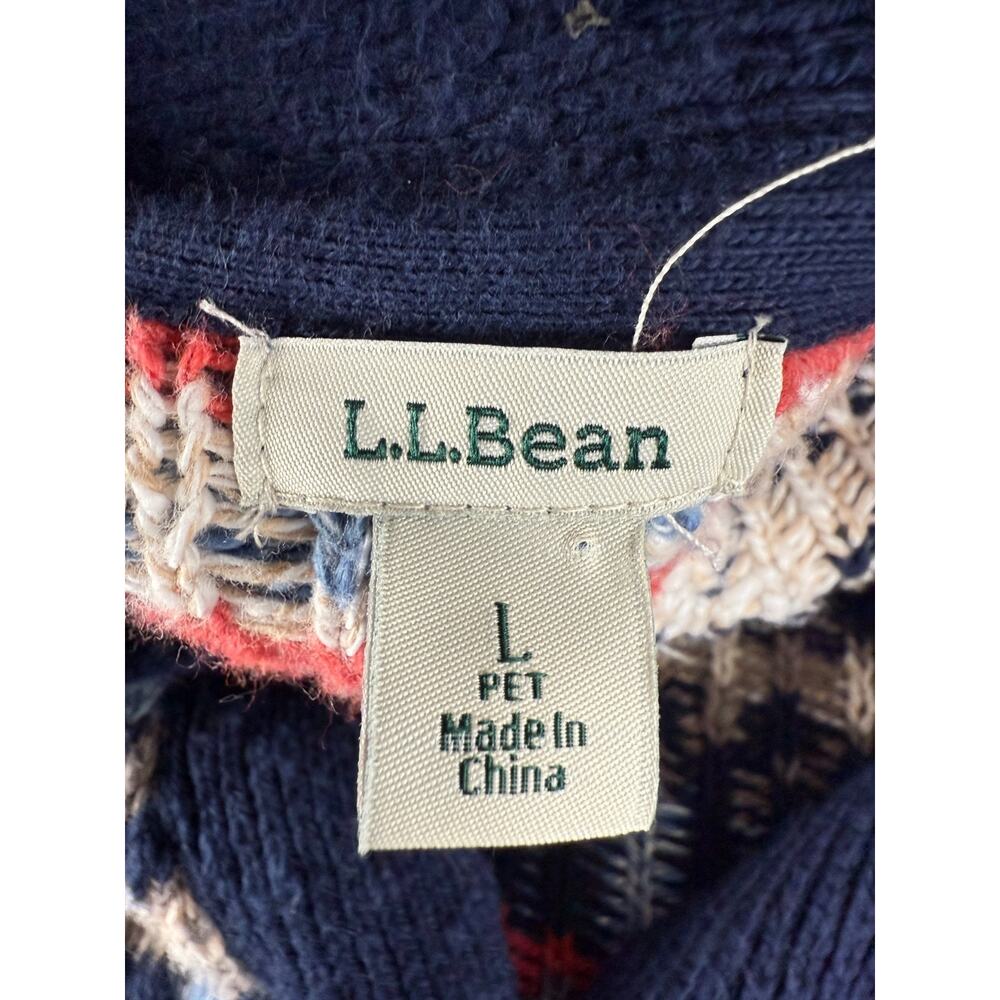 LL Bean Petite Size LP Boho Open Front Cardigan Sweater Colorful Chunky Knit - Picture 6 of 9